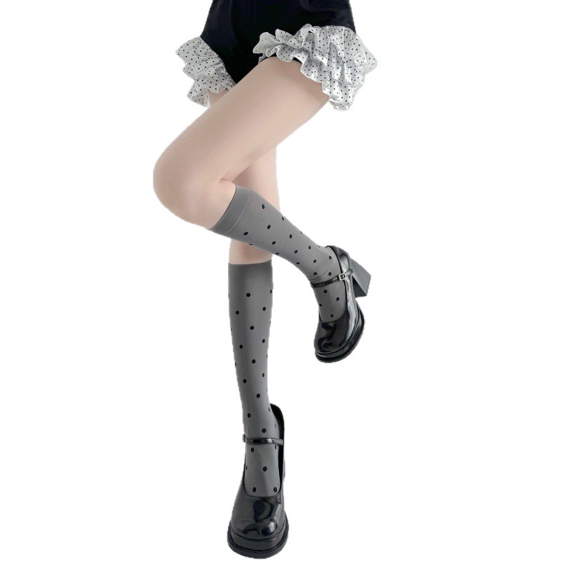 Japanese Street Fashion Female - Chaussettes mi-mollet ultra-fines à pois pour