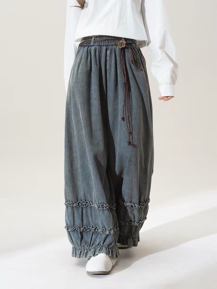 Japanese Street Fashion Female - Pantalon ample uni rétro japonais pour