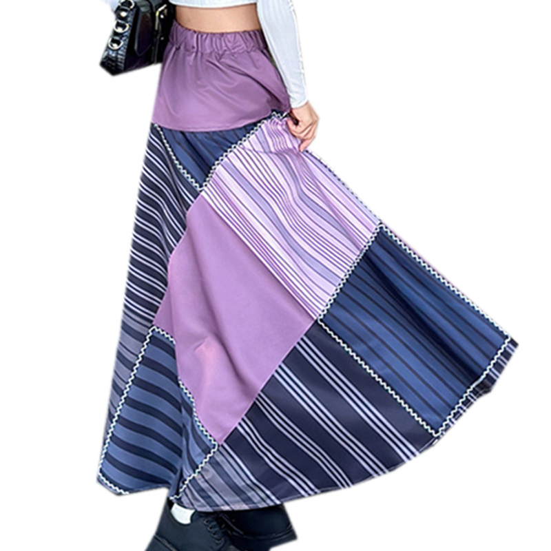 Japanese Street Fashion Female - Jupe longue patchwork taille haute pour
