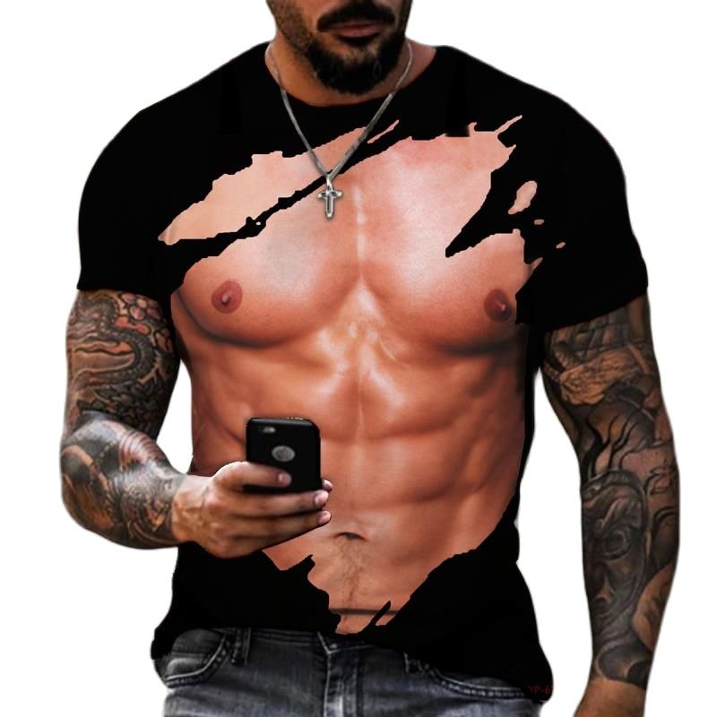 T-shirt musculaire imprimé 3D  - Street Fashion For Short Guys avis et prix