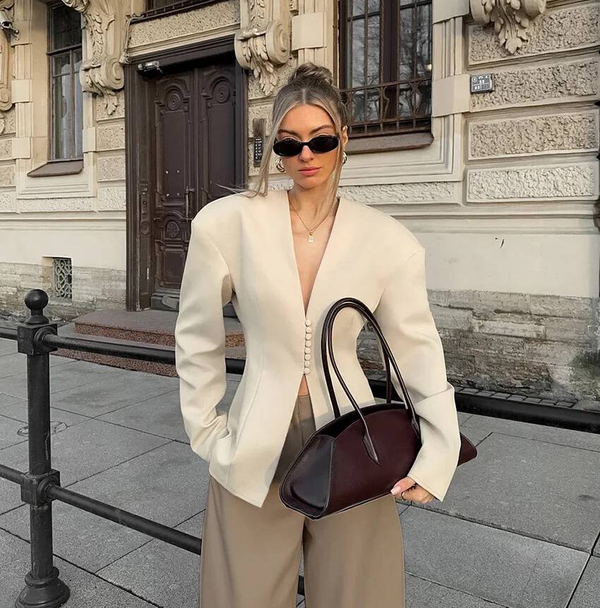 Blazer ajusté pour femme, col  - Street Fashion Taiwan avis et prix